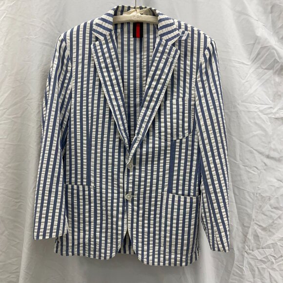 Mens Linen Blue and White Striped Blazer - Picture 1 of 4